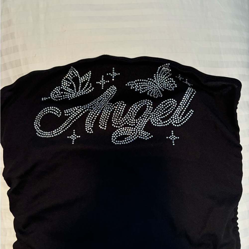 Black Rhinestone Embellished Crop Top